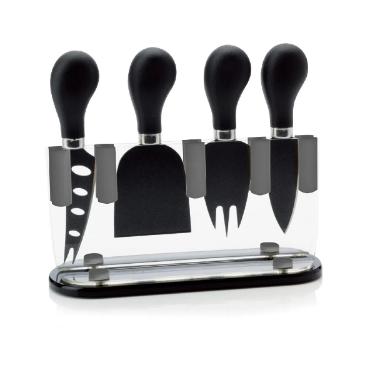 Jogo facas para queijo inox Kenya 5 peas preto