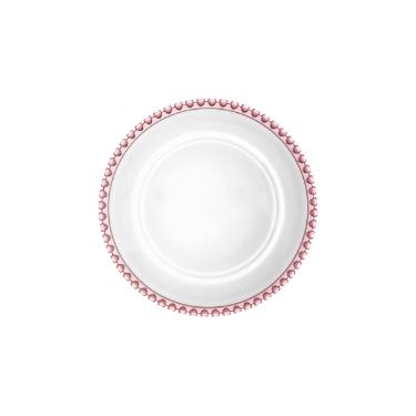 Prato para sobremesa cristal Lyor Corao 20cm borda rosa