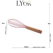 Batedor de ovos silicone e bambu Lyor Charmy 24,5cm rosa