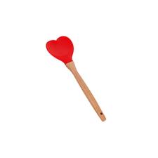 Colher em silicone com cabo bambu Lyor Heart 27cm vermelho