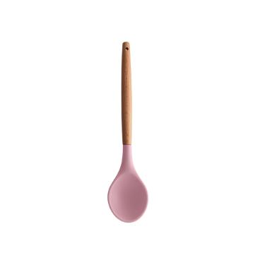 Colher em silicone com cabo bambu Lyor Heart 31,5cm rosa
