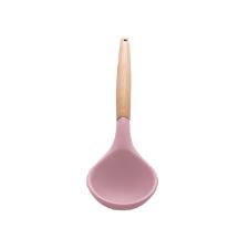 Colher em silicone com cabo bambu Lyor Heart 31,5cm rosa