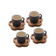 Jogo canecas com pires de madeira Woodart 4 peas azul
