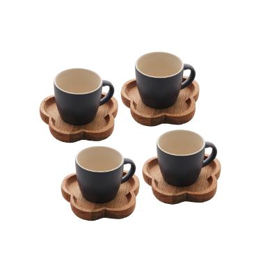 Jogo canecas com pires de madeira Woodart 4 peas azul