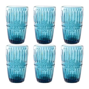 Jogo de copos em vidro L'Hermitage Fratello 355ml 6 peas azul