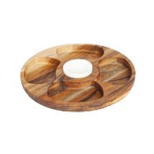 Petisqueira em madeira redonda com porcelana e 5 divises Stolf 35,5x35,5cm