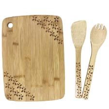 Jogo de utenslios e tbua de corte em bambu Zahav 24cm 3 peas