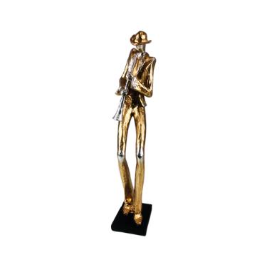 Estatueta de resina Elby Msico com trompete dourado