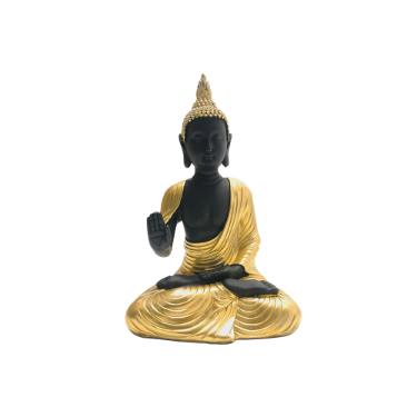 Estatueta de resina Elby Buddha rezando 18cm preto e dourado