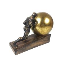 Estatueta de resina Elby Homem empurrando bola 17cm dourado