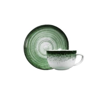 Xcara para caf com pires em porcelana Schmidt Esfera 100ml verde