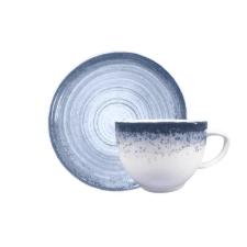 Xcara para ch com pires em porcelana Schmidt Esfera 200ml azul