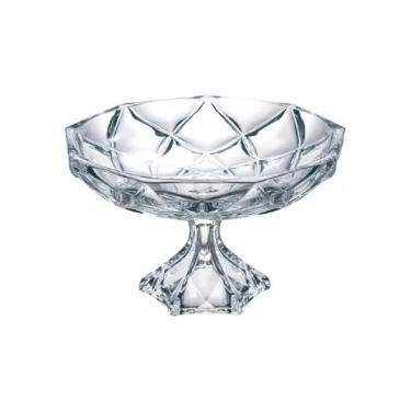 Centro de mesa oval com p em vidro Adely Crystal Flamenco 31,5x18,5cm