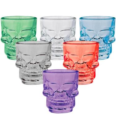 Jogo de copos para shot em vidro Dynasty Skull Mug 50ml colorido 6 peas - 28566