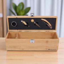 Estojo para garrafa de vinho em bambu com acessrios Fracalanza com 4 acessrios essenciais