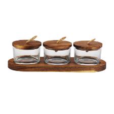 Jogo de 3 petisqueiras com tampa e suporte em madeira L'hermitage Wooden 120ml 4 peas