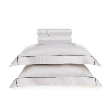Jogo de lenol Trussardi Girelli 300 fios 100% Algodo King Branco/Nocciola