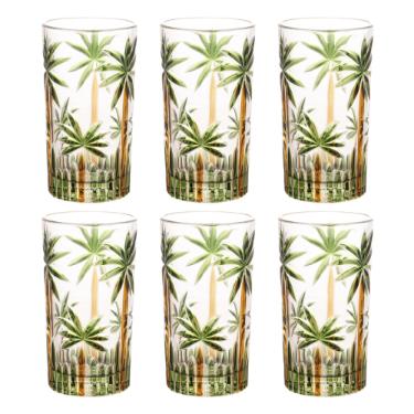 Jogo copos altos em cristal Wolff Palm Tree Handpaint 360ml 6 peas