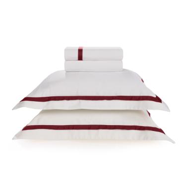 Jogo de len�ol Trussardi Vercelli 300 fios em algod�o Casal Branco/Vino