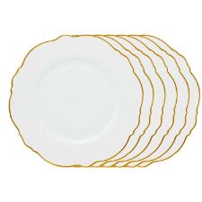 Jogo de pratos raso de porcelana Wolff Maldivas 6 peas 28cm filete dourado