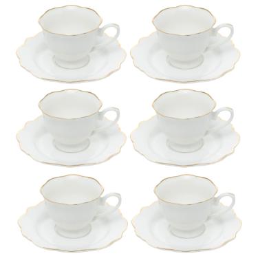 Jogo de xcaras de ch de porcelana Wolff Maldivas 6 peas 180ml filete dourado