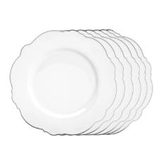 Jogo de pratos sobremesa de porcelana Wolff Maldivas 6 pe�as 21cm filete prata
