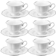 Jogo de xcaras de ch de porcelana Wolff Maldivas 6 peas 180ml filete prata