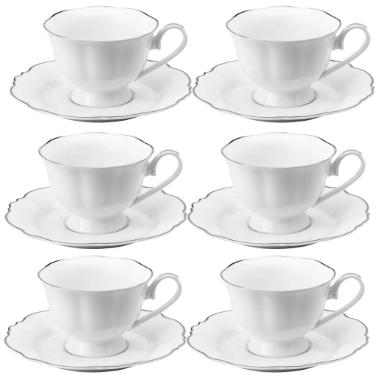 Jogo de xcaras de ch de porcelana Wolff Maldivas 6 peas 180ml filete prata