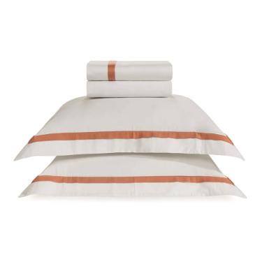 Jogo de cama Trussardi Vercelli cetim 300 fios king 4 peas branco e solare