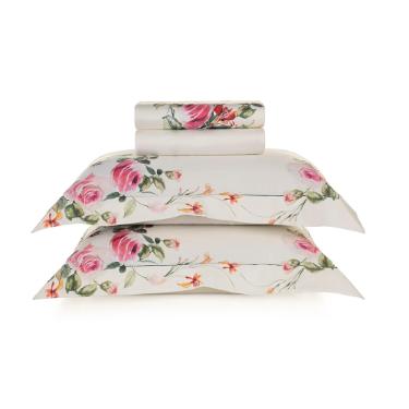 Jogo de cama Trussardi Rosette em algodo 300 fios queen 4 peas estampado