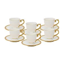 Jogo de 6 xcaras para caf em porcelana Wolff Paddy 18055 branca e dourado 90ml