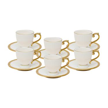 Jogo de 6 xcaras para caf em porcelana Wolff Paddy 18055 branca e dourado 90ml
