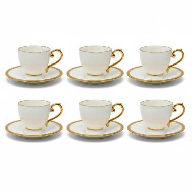 Jogo de xcaras para ch Wolff Paddy 6 peas Porcelana branco e dourado 200ml, ideal para luxo