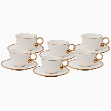 Jogo de 6 xcaras Wolff 18061 Egg branco com dourado 200 ml em porcelana