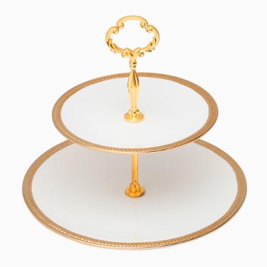 Prato duplo para doce Wolff 18153 Paddy branco com dourado 19x27x24cm em porcelana