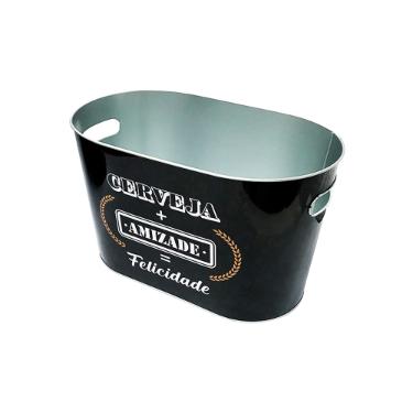 Balde oval em metal Hauskraft Amizade 10 litros prata e preto