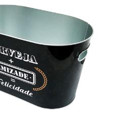 Balde oval em metal Hauskraft Amizade 10 litros prata e preto