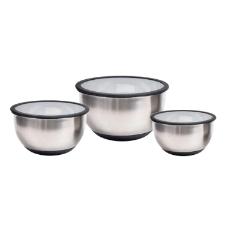 Jogo de bowls tigelas em inox com tampas plsticas Kenya P/M/G 3 peas
