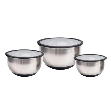 Jogo de bowls tigelas em inox com tampas plsticas Kenya P/M/G 3 peas