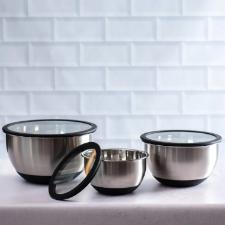 Jogo de bowls tigelas em inox com tampas plsticas Kenya P/M/G 3 peas