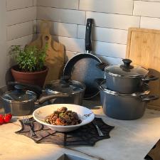 Jogo de panelas Brinox Optima 5 peas em alumnio Stone: Versatilidade, design e fundo para Induo