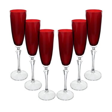 Jogo de ta�as champanhe cristal ecol�gico Bohemia Elizabeth 200ml 6 pe�as vermelho