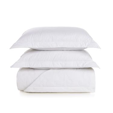 Colcha com porta-travesseiro Trussardi Farfalla cetim 200 fios king 290x250cm branco