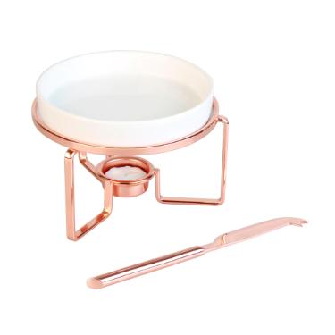 Rechaud para queijo brie com faca cermica e ao inox Fracalanza 16x11,5cm rosa