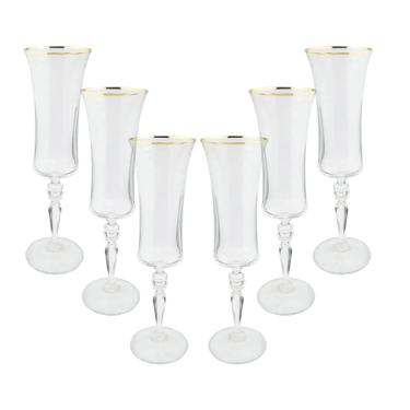 Jogo de taas champanhe cristal ecolgico Bohemia Grace 190ml 6 peas ouro