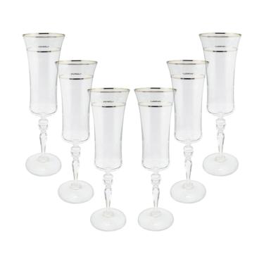 Jogo de taas champanhe cristal ecolgico Bohemia Grace 190ml 6 peas prata rim