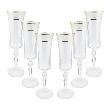 Jogo de taas champanhe cristal ecolgico Bohemia Grace 190ml 6 peas ouro rim