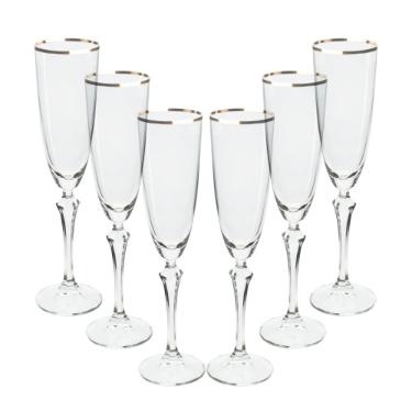 Jogo de taas champanhe cristal ecolgico Bohemia Elizabeth 200ml 6 peas prata rim