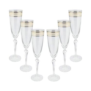 Jogo de taas champanhe cristal ecolgico Bohemia Brocade com friso de ouro 200ml 6 peas
