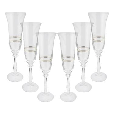 Jogo de taas champanhe cristal ecolgico Bohemia Angela 190ml 6 peas prata rim